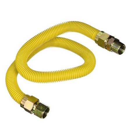 FLEXTRON Gas Line Hose 1'' O.D.x24'' Len 3/4" FIPx3/4" MIP Fittings Yellow Coated Stainless Steel Flexible FTGC-YC34-24P